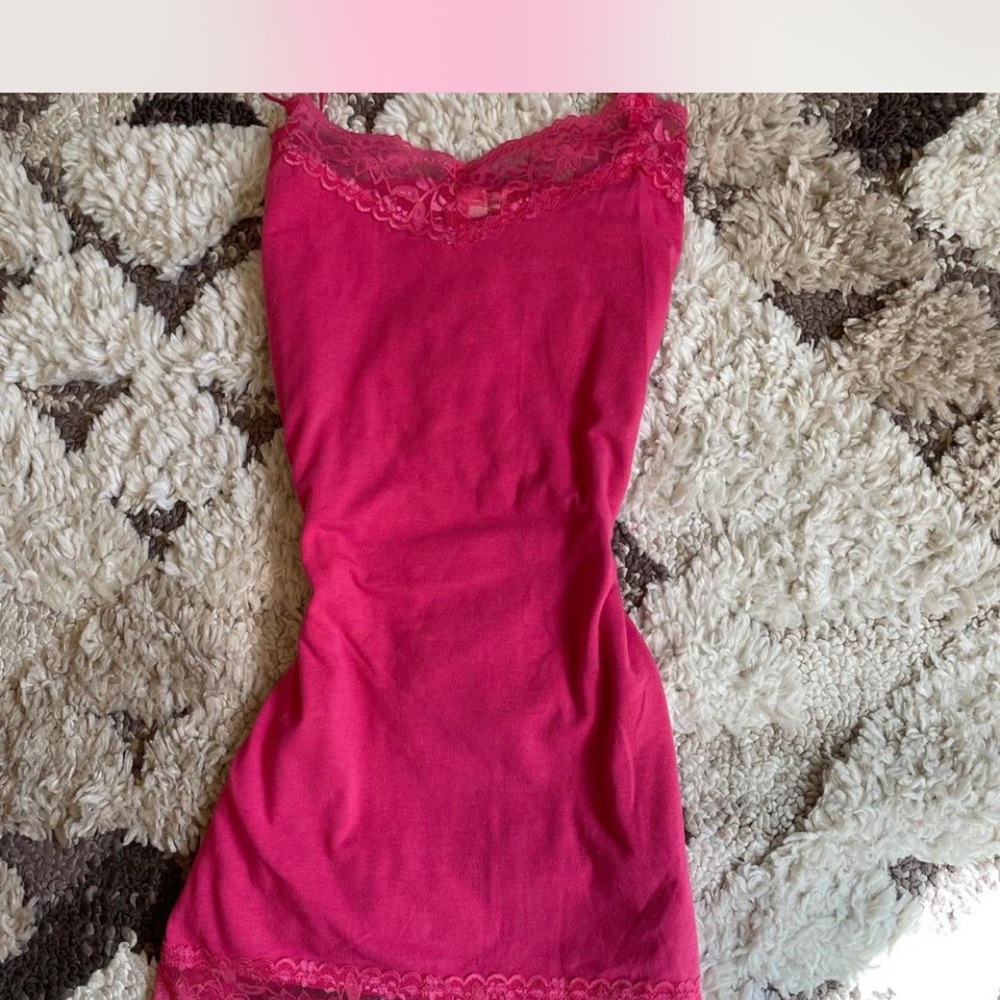 Pink Lace Trim Tank Top